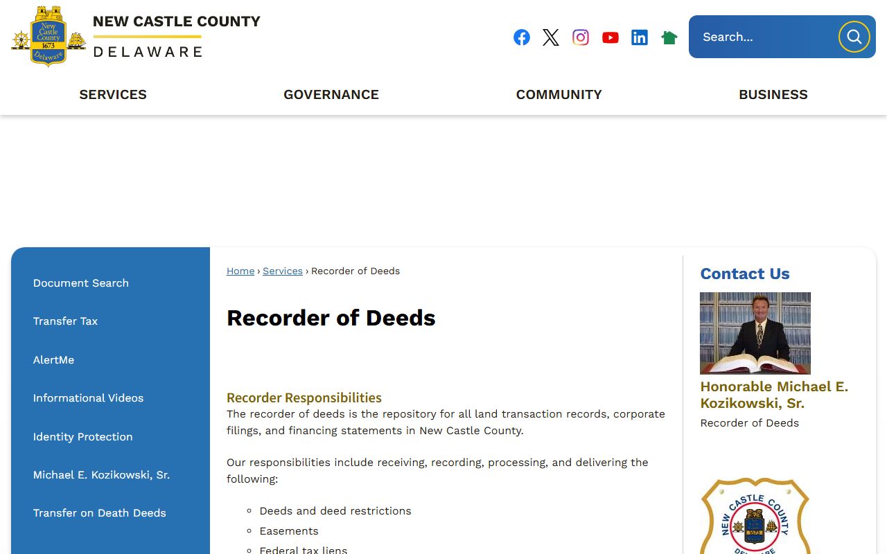 Delaware City property records New Castle County Recorder of Deeds