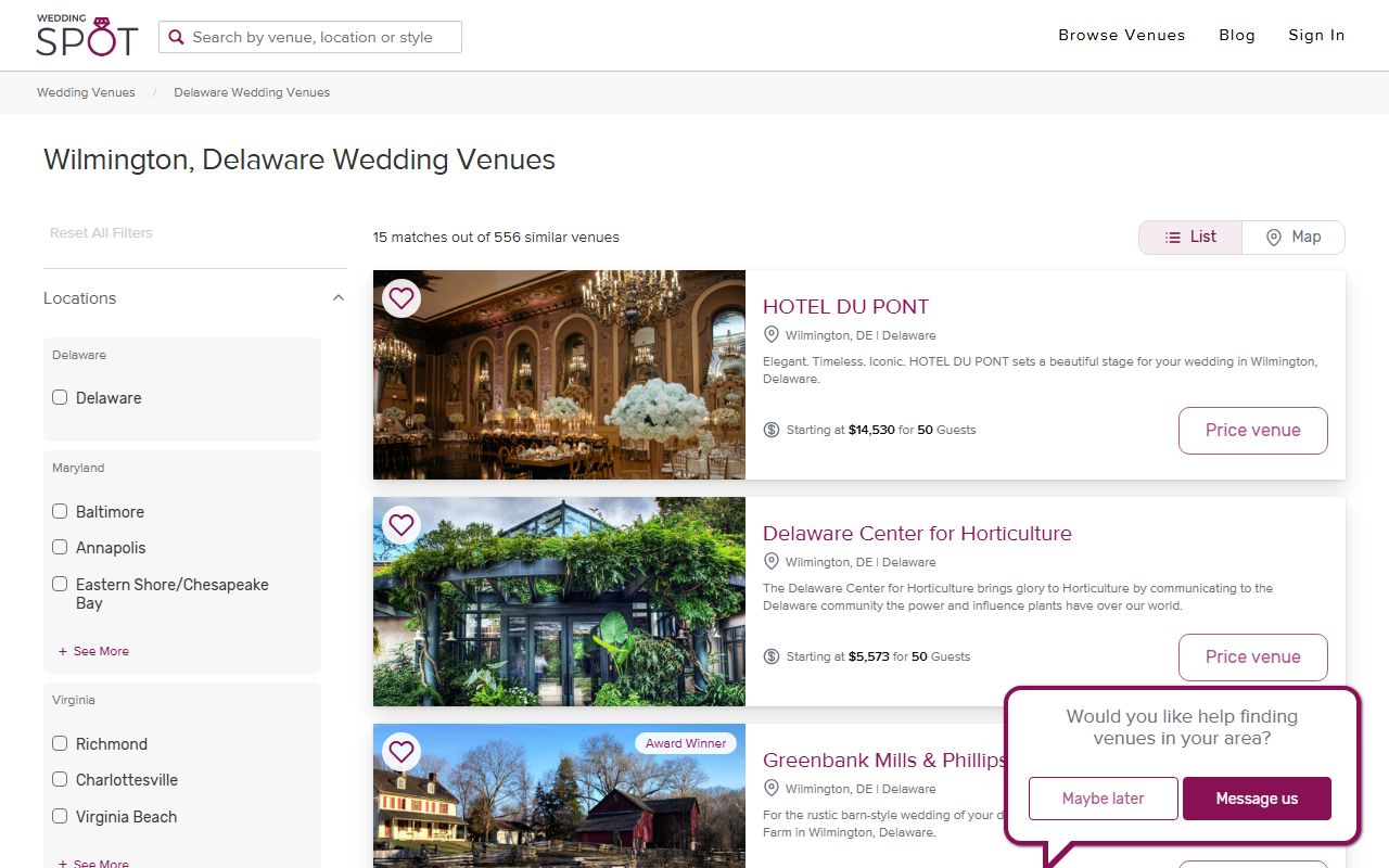 Wedding venues in Wilmington Delaware