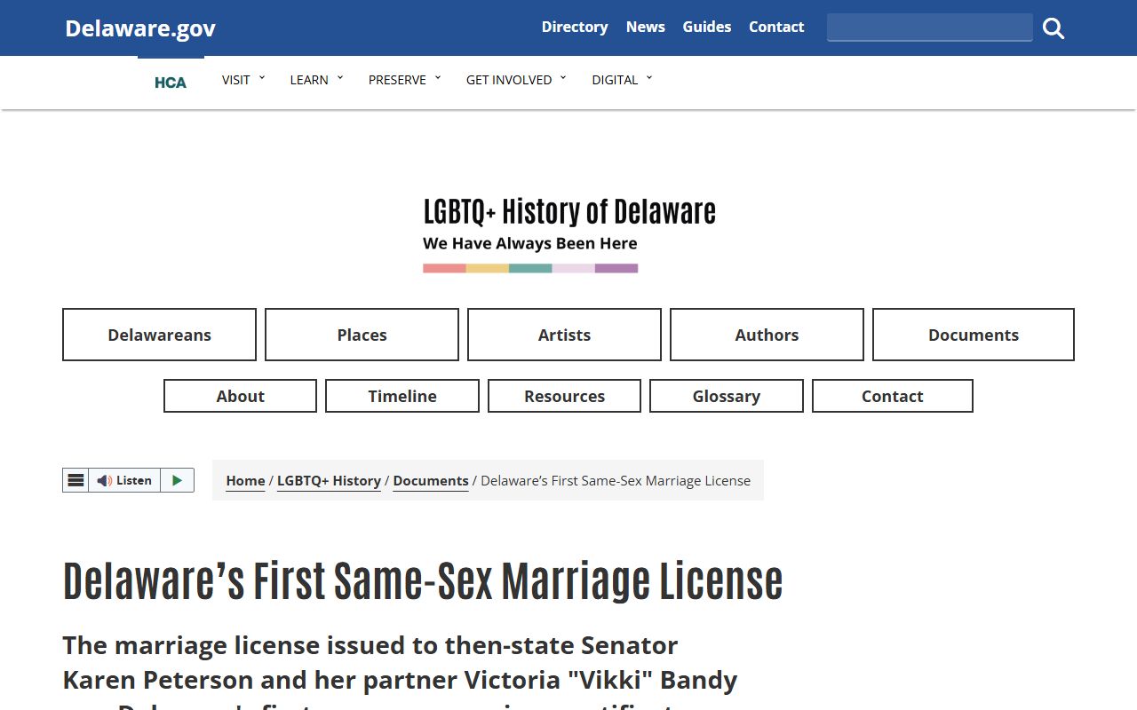 Delaware Historical Society first same-sex marriage license New Castle County