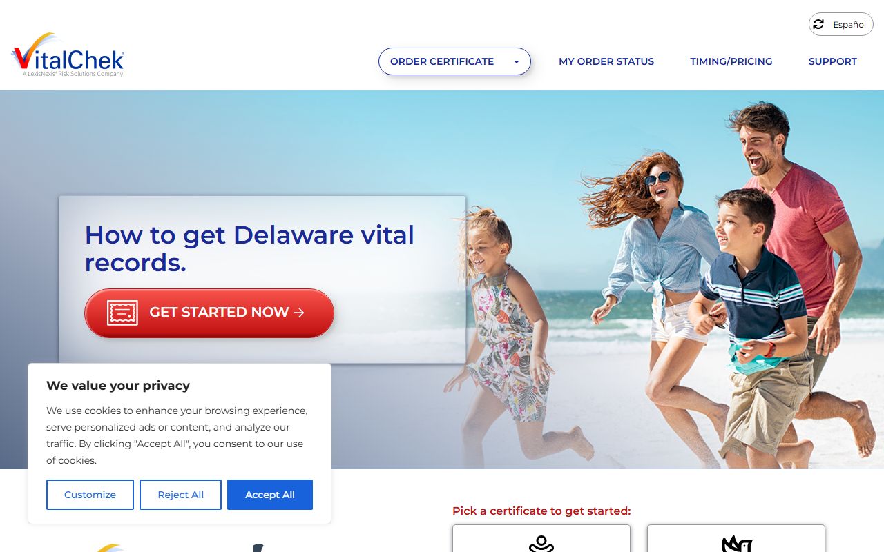 VitalChek Delaware vital records ordering